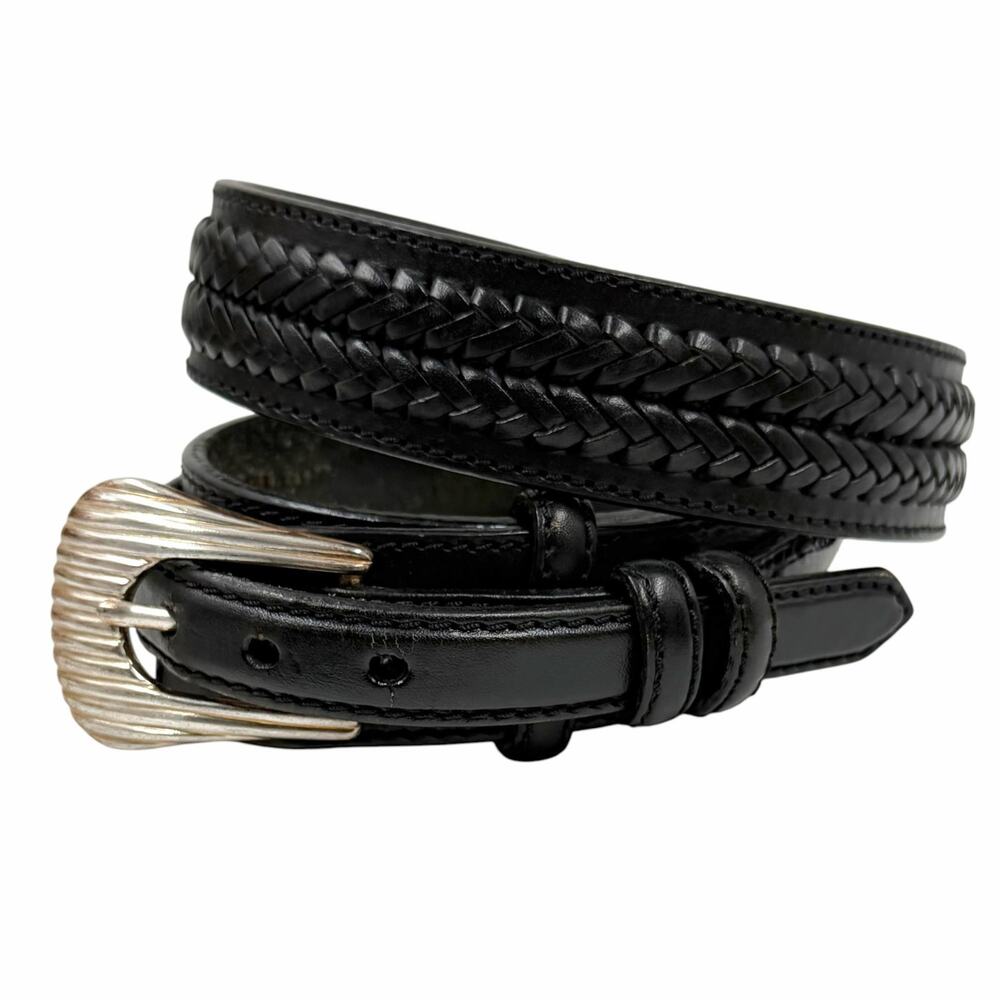 Vtg 90s Leegin Black Leather Ranger Western Belt Silver Buckle Made In USA 32